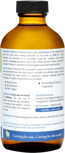 Vista 2 de Earth's Care Aceite de almendras dulces - Aceite de almendras prensadas con expulsor para piel y cabello, botella de vidrio, sin perfume, 8 onzas