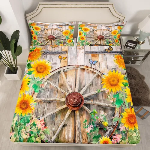 Vista 19 de Erosebridal Juego de ropa de cama rústica de tamaño individual, diseño de mariposa y girasol, para niños, adolescentes, adultos, retro, grunge