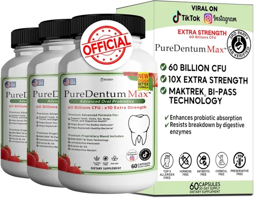Vista 10 de Puredentum Max para la salud de las encías y los dientes y el aliento fresco, 40 mil millones de UFC Probióticos orales avanzados para el mal
