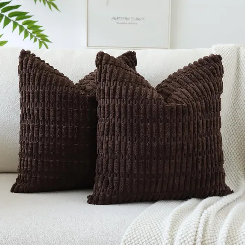 Vista 36 de OTOSTAR - Paquete de 2 fundas de almohada decorativas de pana suave de 18 x 18 pulgadas, funda de cojín a rayas estilo bohemio para sofá, cama, sala