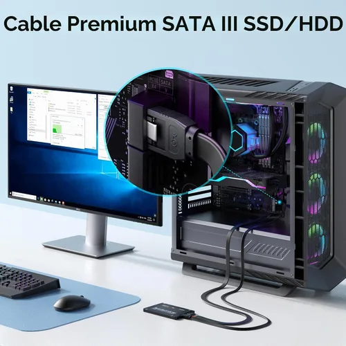 Vista 3 de Cable Matters Paquete de 3 cables rectos SATA III de 6 Gbps, negro, 18