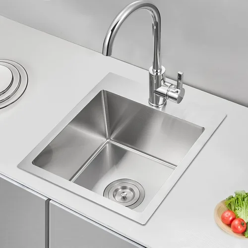 Vista 22 de Fregadero de barra empotrable de 13 × 15 pulgadas negro - Fregadero de cocina pequeño de montaje superior de un solo cuenco, hecho a mano de acero