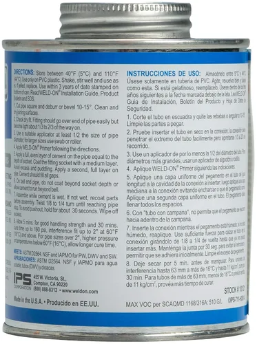 Vista 2 de Weld-On 10121 711 Cemento solvente de PVC de grado industrial de alta resistencia, de ajuste medio y bajo contenido de compuestos orgánicos