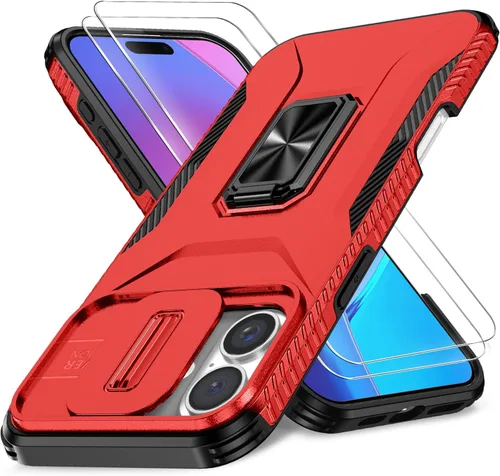 Vista 25 de Funda HakkTaoo para iPhone 13/iPhone 14 de 6.1 Pulgadas con Funda Deslizante para Cámara + Protector de Pantalla (2 Paquetes), Funda Protectora a