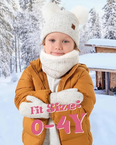 Vista 6 de Toddler Kids Winter Hats Gloves Scarfs Beanie Mittens Neck Warmer for 0 6 12 Months 1 2 3 4-8 Year Old Baby Girls Boys Gifts