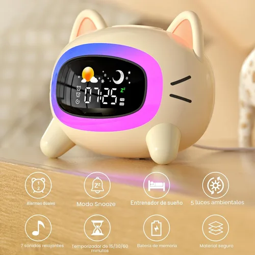 Vista 2 de ANALOI Reloj despertador para niños, reloj despertador Ok to Wake para niños, reloj de luz nocturna para dormitorio, reloj despertador para gatos