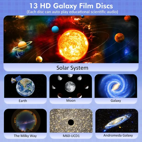 Vista 3 de Proyector de planetario para dormitorio, proyector de luz de galaxia de estrellas con nebulosa vía láctea, luz nocturna LED para techo con Negro