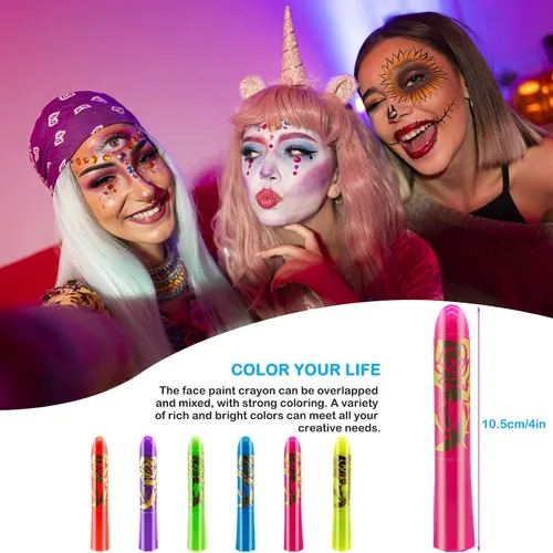 Vista 3 de Kit de pintura facial que brillan en la oscuridad, kit de pintura corporal bajo los rayos UV y la luz negra, maquillaje no tóxico para bailes
