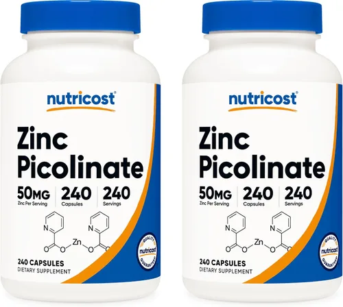 Vista 10 de Nutricost Picolinato de Zinc 50mg, 120 Cápsulas Vegetarianas, Sin Gluten Sin OGM