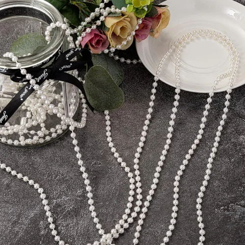 Vista 7 de Guirnalda de cuentas de perlas sintéticas para manualidades de 4mm rollo de hebra de perlas para decorar centros de mesa florales favor de fiesta