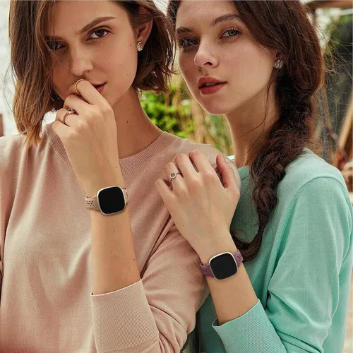 Vista 9 de Dirrelo Paquete de 4 bandas de encaje de silicona compatibles con bandas de Fitbit Sense/Bandas de Fitbit Versa 3 para mujer/Bandas de Fitbit Versa