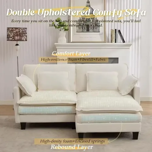 Vista 4 de Sofá modular modular de 77.6 pulgadas en forma de L, cómoda nube con otomana movible, asiento extra profundo