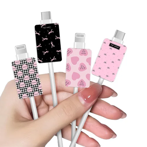 Vista 14 de Bonito protector de cable floral para cargador de iPhone, patrón de lavanda, camelia, girasol, ramo de flores, encaje, cerezo en flor, set de 6