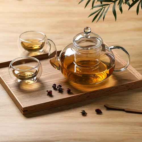 Vista 2 de CnGlass Tetera de vidrio de 20.3 oz y tazas de té de vidrio de 5.1 oz (paquete de 4)