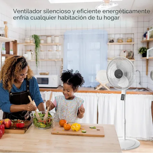 Vista 3 de Lasko Ventilador de pedestal oscilante, termostato, altura ajustable, control remoto, temporizador, 4 velocidades, para dormitorio, sala de estar