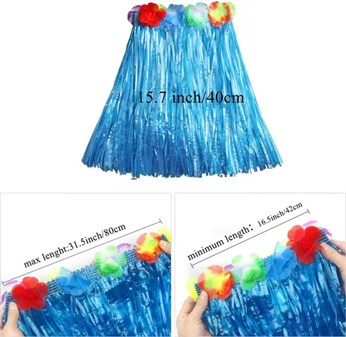 Vista 5 de Fighting to Achieve Girl's Elastic Hawaiian Hula Dancer Grass Skirt with Flower Costume