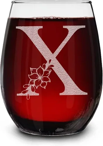 Vista 27 de Copa de vino sin tallo, con monograma floral, grabada con láser, 15 onzas, regalo inicial personalizado para ella (B)
