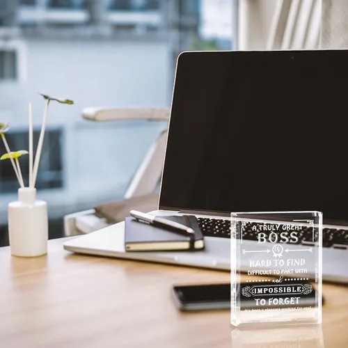Vista 7 de Movdyka Regalo de Cristal Grabado para Jefe que se Va para Mujeres y Hombres, Grandes Regalos de Apreciación para la Mejor Señora Jefe, Decoración