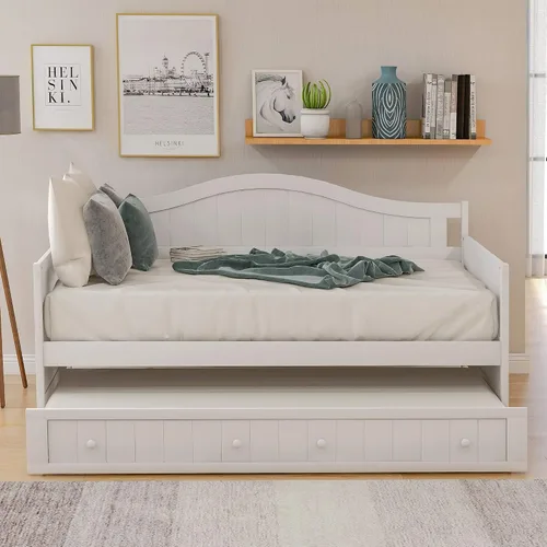 Vista 3 de Sofá cama individual con nido, marco de sofá cama de madera tamaño individual, sofá cama de madera para dormitorio, sala de estar, soporte