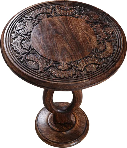 Vista 25 de Mesa auxiliar de madera rústica de 12 x 22 pulgadas, mesa auxiliar tallada a mano, mesa de noche con acabado quemado para dormitorio, mesa