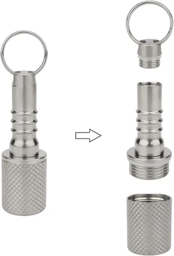 Vista 2 de Llavero pastillero, estuche de titanio pequeño organizador impermeable, contenedor EDC tubo de metal para acampar al aire libre, viajes, hombres