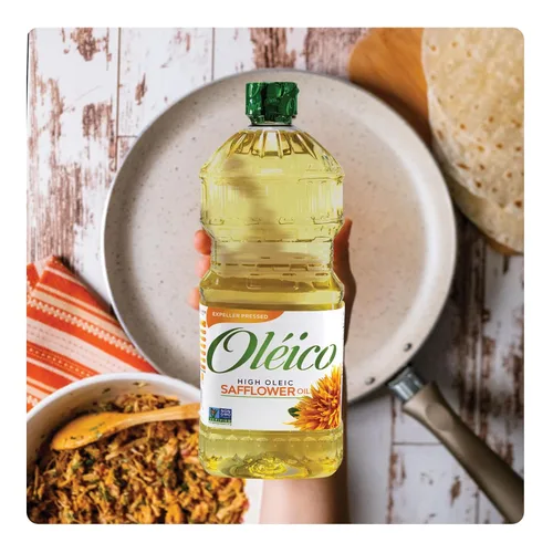 Vista 4 de Oleico - Aceite de cártamo de alto contenido oleico sin OMG, certificado Kosher, prensado por expulsor, aceite de cártamo estable a altas