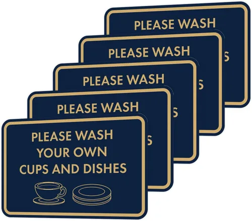 Vista 45 de Letrero clásico enmarcado con texto en inglés «Please Wash Your Own Cups and Dishes» (negro)