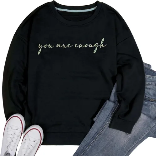 Vista 4 de JINTING Eres Suficiente Sudadera para Mujeres Salud Mental Querida Persona Detrás de Mí Sudadera con Capucha Camisa Top Inspirador Pullover