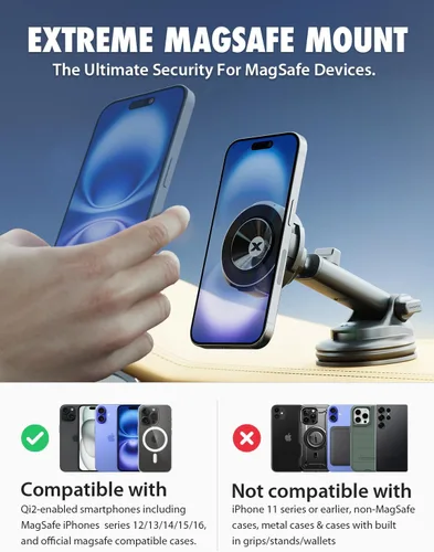 Vista 2 de Bracketron MagAlign Max MagSafe - Soporte para parabrisas de tablero de automóvil Strong MagSafe magnetic phone holder with vacuum suction base