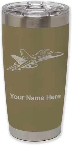 Vista 21 de LaserGram Taza aislada al vacío de 20 onzas, Fighter Jet 2, grabado personalizado incluido (negro)