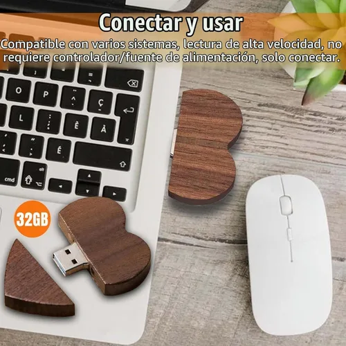 Vista 3 de Unidad flash de madera en forma de corazón 32GB USB3.0 con caja de regalo, unidad USB de madera 32G USB 3.0 Super-Speed JumpDrive caja de madera