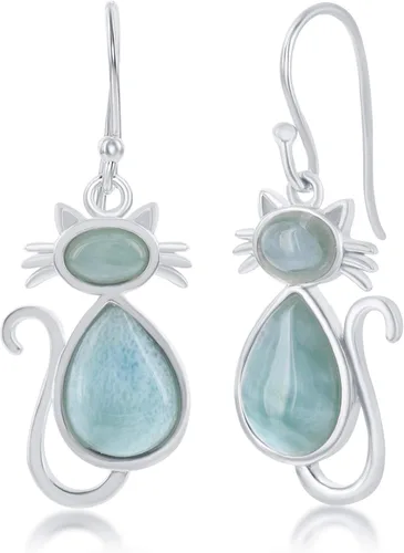 Vista 21 de Beaux Bijoux Aretes de plata de ley azul larimar para mujer, joyería natural de larimar, diseño de animales marinos, pez de pulpo de tortuga