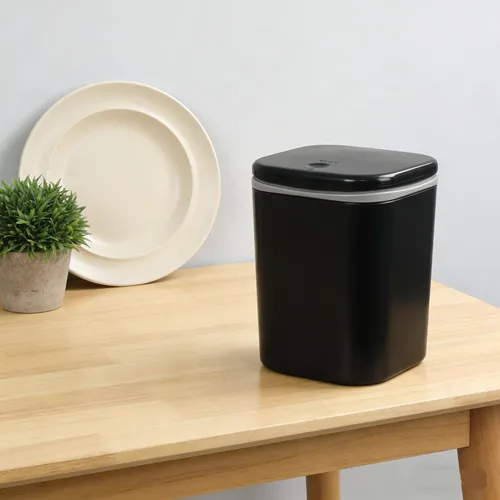 Vista 6 de Zopnny Mini cubo de basura de mesa de 0.5 galones/1.9L con tapa desplegable, papelera de escritorio para encimera de baño, tocador, café u oficina