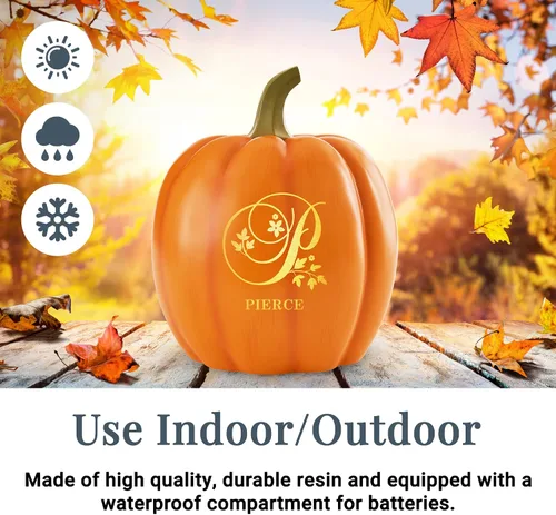 Vista 6 de Let's Make Memories - Lámpara de calabaza con nombre - Adorno de otoño - Calabaza luminosa de uso interior/exterior - Nombre e iniciales
