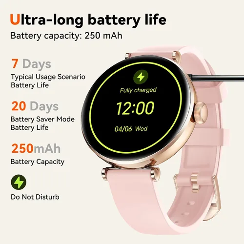 Vista 8 de Relojes inteligentes, reloj inteligente AMOLED de 1.19 pulgadas para mujer (respuesta/hacer llamadas), rastreador de actividad con más de 100 modos