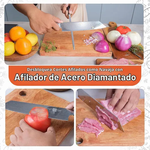 Vista 3 de Gidli Cuchillo de chef de 8 pulgadas con afilador de diamante, cuchillo de cocina afilado de acero inoxidable alemán para corte de precisión, mango