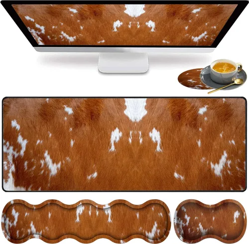 Vista 13 de Alfombrilla de mouse grande para juegos, reposamuñecas para teclado + almohadilla de muñeca para mouse + juego de posavasos extendido impermeable