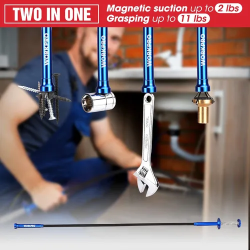 Vista 6 de WORKPRO Kit de 4 herramientas telescópicas de recogida magnética, incluye espejo de inspección telescópico, 2 herramientas magnéticas de recogida