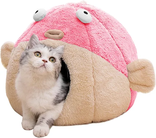 Vista 9 de Camas para gatos de interior – Cueva de cama para gatos con almohada acolchada extraíble lavable, tienda de campaña para gatos súper suave 2 en 1