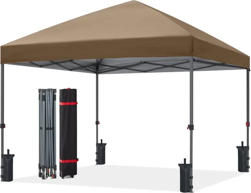 Vista 35 de ABCCANOPY Toldo desplegable – Tienda de campaña portátil para patio al aire libre resistente para patio trasero y terraza con 4 bolsas de arena Beige