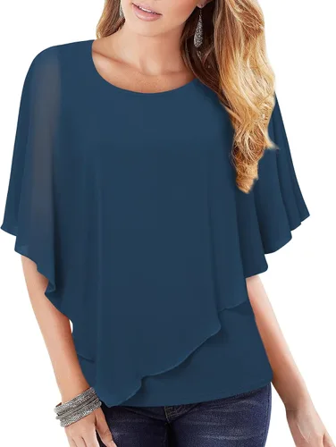 Vista 14 de Lotusmile Blusas elegantes de gasa tipo poncho para mujer 25 impresiones punto negro