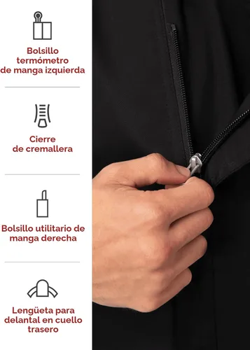 Vista 5 de Chef Works Springfield - Abrigo de chef para hombre Negro