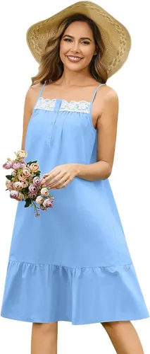Vista 13 de YOZLY - Camisones de algodón sin mangas para mujer, camisón de tanque de noche con bolsillos A-Solid Blanco
