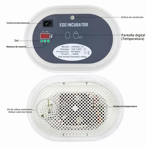 Vista 2 de HBlife Incubadora digital de huevos para incubar 9-12 huevos de pollo, codorniz y pato, con giro de huevos completamente automático y pantalla