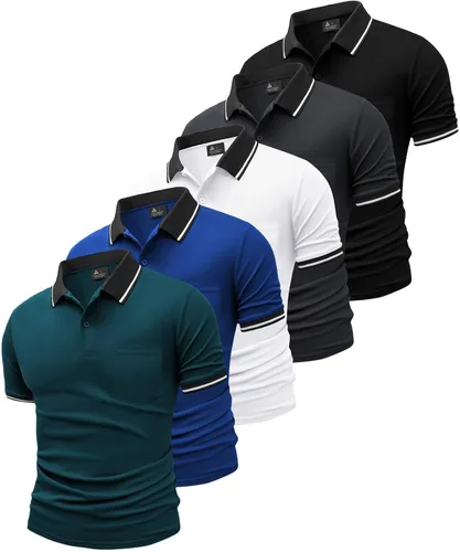 Vista 10 de GEEK LIGHTING Paquete de 5 camisas polo para hombre con bolsillo