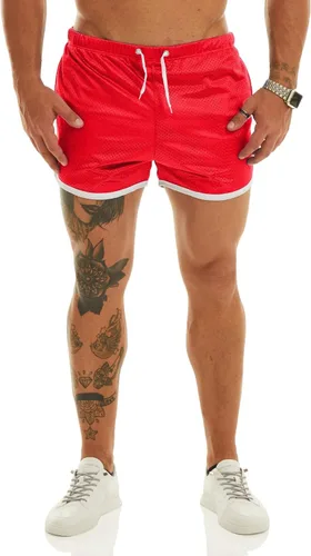 Vista 2 de Ouber Pantalones cortos ajustados para hombre, culturismo, entrenamiento, gimnasio, correr, pantalones cortos de levantamiento ajustados