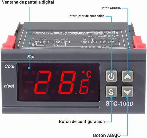 Vista 3 de 2 unids STC-1000 DC 110V-220V 10A controlador de temperatura LED digital interruptor de control de termostato 2 salidas de relé y sensores