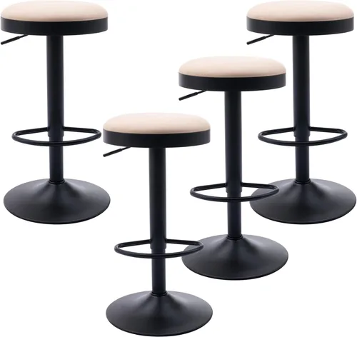 Vista 11 de Taburetes de bar sin espalda, taburetes de bar ajustables redondos individuales para encimera de cocina, taburete giratorio de altura de barra, beige