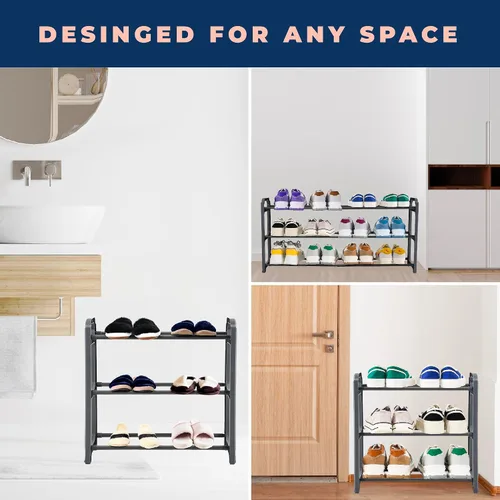 Vista 6 de Happhom Organizador de zapatos expandible de 3 niveles, estante de zapatos que ahorra espacio con diseño inteligente para armario, entrada