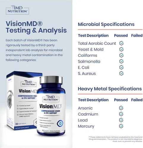 Vista 3 de 1MD Nutrition VisionMD - Vitamina para ojos CARMIS - Suplemento ocular para adultos - con OptiLut luteína y zeaxantina - Apoya el cuidado